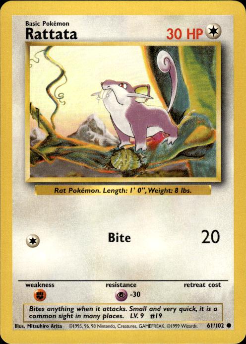 Pokemon Rattata 61/102 Base Set Common Near Mint