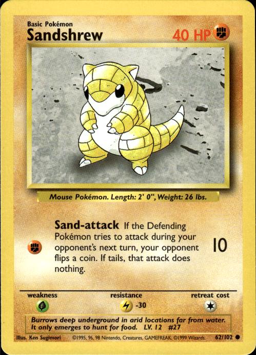 Pokemon Sandshrew 62/102 Base Set Common Near Mint