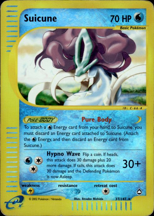 Pokemon Suicune 37/147 Aquapolis Rare Reverse Holo Heavily Played - Creased