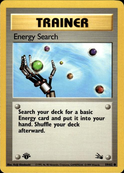 Pokemon Energy Search 59/62 Fossil Common 1st Edition Near Mint
