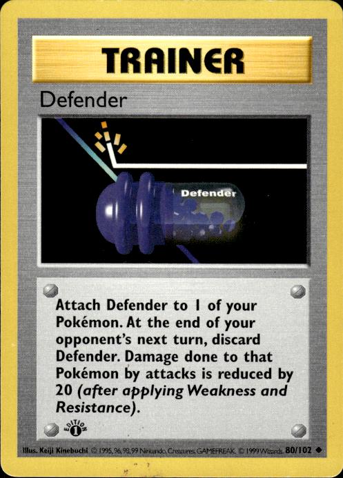 Pokemon Defender 80/102 Base Set Uncommon 1st Edition Moderately Played
