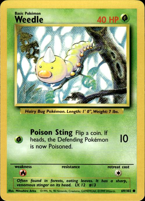 Pokemon Weedle 69/102 Base Set Common Near Mint