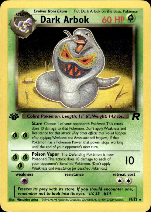 Pokemon Dark Arbok 19/82 Team Rocket Rare 1st Edition Near Mint
