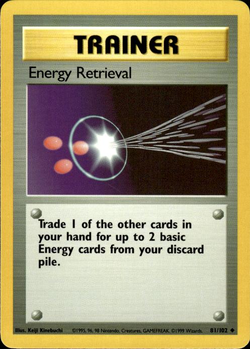 Pokemon Energy Retrieval 81/102 Base Set Uncommon Near Mint