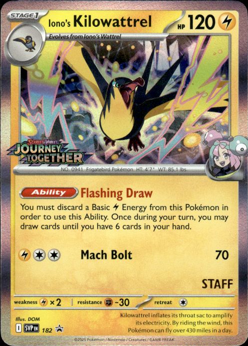 Pokemon Iono's Kilowattrel 182 Scarlet & Violet STAFF Promo Near Mint